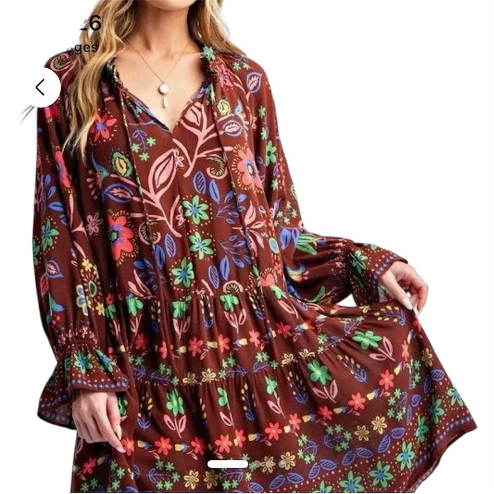 Easel Multicolor Floral Long Sleeve Dress